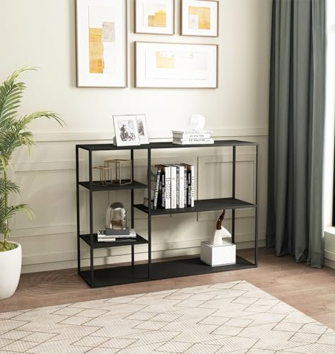 Hallowood Furniture Bewdley Display Unit with 3 Shelves, Small Black Metal Bookcase for Living Room & Hallway (120cm)