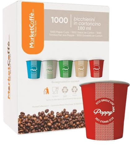 marketcaffe 1000 pz Bicchieri Grandi 180 ML in Carta Rossi per Te',Ginseng, Bevande calde, Acqua