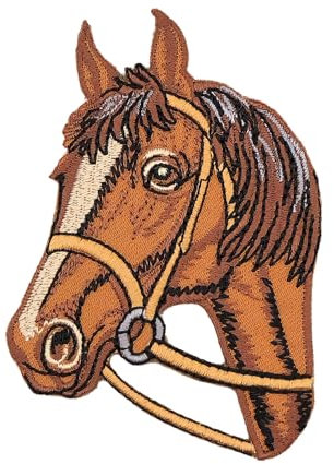 Pferd Kopf Braun Aufnäher zum aufbügeln oder aufnähen Bügelbild Aufbügler für Kleidung gestickter Bügelpatch Applikation Reiten Bauernhof Patch Größe 6,0 x 8,4 cm