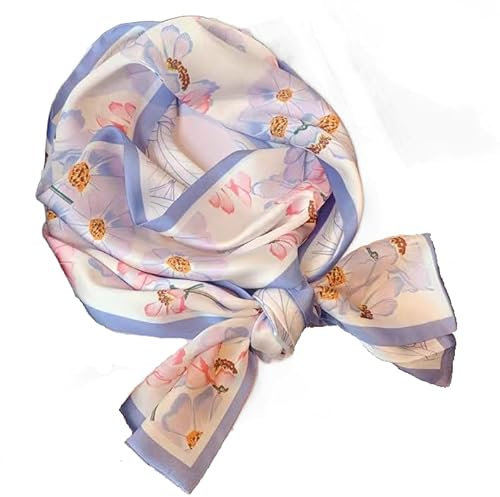 GIMIRO Satin Seidenschal Doppelschichten 150 x 16cm Krawatte Blumen Taillengürtel für Blazer, Mantel, Kleid (23# Light Blue/White/Pink Floral)