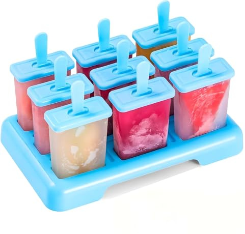 Eisformen für Eis am Stiel, wiederverwendbar, lebensmittelecht, BPA-frei, Eisformen, DIY-Ideen, Eislutscher-Formen, kommt mit einer Reinigungsbürste und Silikon-Falttrichter (blau)