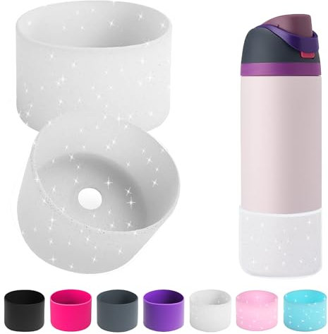 2 borracce in silicone per bottiglie d'acqua Owala da 680,4 g, 907,2 g, 1134 g, con manicotto protettivo antiscivolo per borracce in acciaio inox (trasparente glitterato bianco, 1134 g)