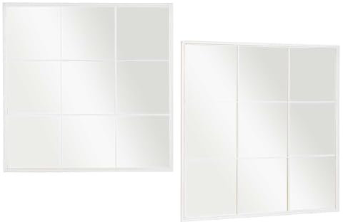 Espejo de Pared Estilo ventanal Industrial, forja Hierro Blanco. para Salon, Comedor, recibidor, baño, vestidor... Colocación Vertical y Horizontal. Diseño Moderno y Elegante. (Blanco, 90x90cm)