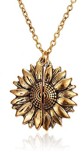 Elegant Women Gold Necklace You Are My Sunshine Open Locket Sunflower Pendant Long Chain Necklace Jewelry Gift It is beautiful and easy to use.