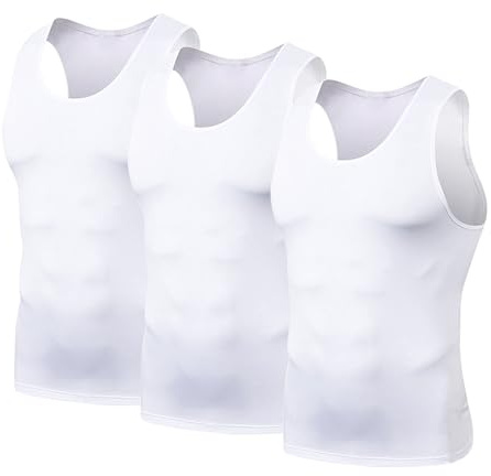 HYCOPROT 3 Pack Kompressions Tank Tops für Herren, Atmungsaktives Ärmelloses T-Shirt Quick Dry Unterhemd Funktionsshirt Achselshirts für Fitness Gym (M, Weiß)