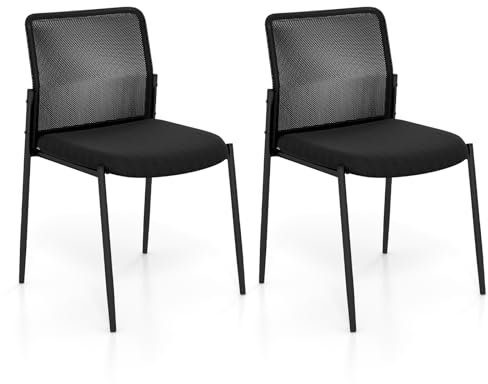 HOMASIS 2er Set Konferenzstuhl stapelbar, ergonomischer Besucherstuhl mit Rückenlehne, gepolsterter Wartezimmerstuhl aus Netz & Metall, Bürostuhl bis zu 150 kg belastbar, Stapelstuhl für Büro