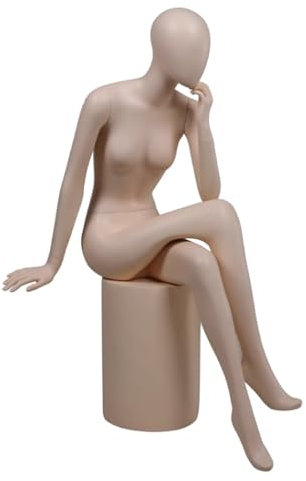 JLXJYS Schneiderpuppe Sitzende weibliche Schaufensterpuppe, Ganzkörper, mit Hocker, realistische, kurvige Dummy-Schaufensterpuppe für Kostümdesign, Torso aus Fiberglas