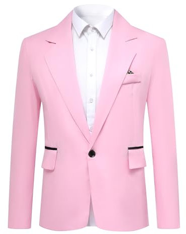 YOUTHUP Blazer Homme Slim Fit Léger Veste de Costume 1 Bouton Cérémonie Affaires Soirée, Rose, L