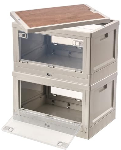 Xcase Campingkiste: 2er-Set Camping-Aufbewahrungsboxen, falt- & stapelbar, MDF-Ablage, 55l (stapelbare Kisten, Transportbox, Campingkocher)