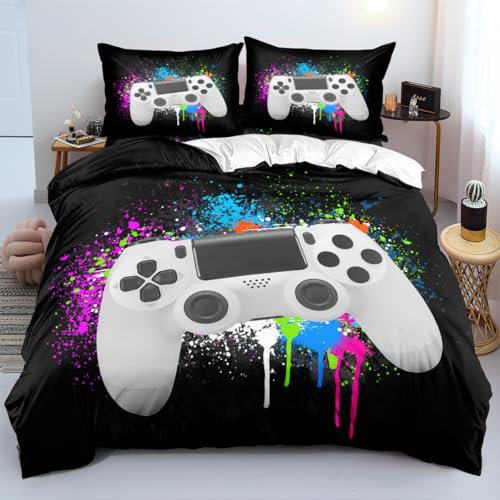 Mikayia Gamepad Kinder Bettwäsche 140x200 Für Jugendliche Kinder Schlafzimmer Dekor Bunte Krawattenfarbe Modern Game Controller Gamepad Bettbezug-Set und 1 Kissenbezug 70x90cm