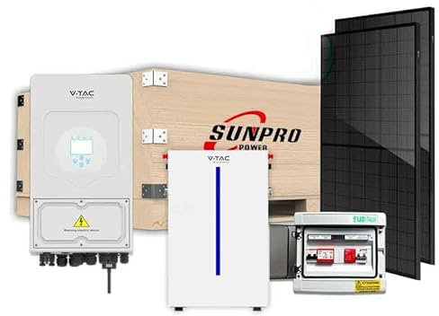 KIT Fotovoltaico Monofase Completo 3.6KW Con 9 Moduli 410W, Batteria di Accumulo 6.14kWh, Inverter Ibrido 3.6kW, Quadro AC/DC Monofase 3kW 1 Stringa 1 MPPT
