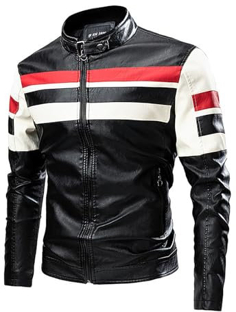 Sunnyuk Giubbotto Moto Uomo Giubbotto Moto da Motociclista Elegante Giubbino Metal Casual Giacca Moto Pelle Leggera Chiodo Slim Fit Regular Fit Giacche Moto Sportiva Biker Comode