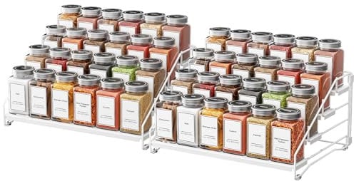 ZDDLOINP 4 Etagen Einstellbare Gewürzregale, Gewürzregal Ohne Bohren, Stapelba Gewürz Organizer, Gewürzregal Stehend, Gewürzregale für die küche Weiß 2er Set