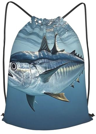 GlbnSHeric Rucksack mit Kordelzug, für Sport, Turnbeutel, widerstandsfähiger Sack, Thunfisch, Thunnus, für Damen und Herren, Schwarz , M