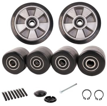 Hubwagen-Rollen, 4 x Hubwagen-Rollen (80 x 70 mm) + 1 Paar Lenkräder (180 x 50 mm), integrierte Lager, Bohrung 20 mm, Gummi-Lauffläche, leises Rollen, schont den Boden, Zubehör for manuelle Gabelstapl