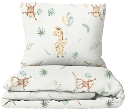 Leslis Premium Bettwäsche 135x200 Kinder (AFFE und Giraffe) – Flauschige Bettwäsche Musselin – Baby Bettwäsche aus Baumwolle – Oeko-TEX zertifizierte Stoffe – Premium Kinderbettwäsche