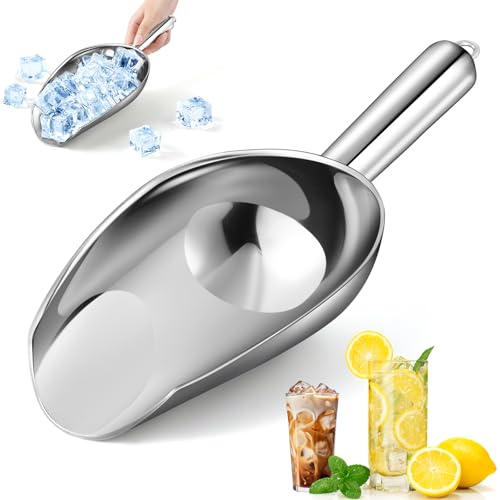 OLESBUR 12oz Stainless Steel Ice Scoop for Freezer – Dishwasher Safe Metal Scooper with Long Handle for Ice Machines, Buckets, Dog Food, Flour, and Canisters – Ideal for Bar, Parties & Weddings