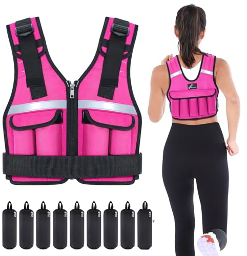 Sportneer Verstellbare Gewichtsweste 0,9-8kg, 9-in-1 Schnell Verstellbare Laufweste für Männer und Frauen, Krafttraining, Calisthenics und Gym, Hochwertige Weight Vest (Rosa, 0,9-8 KG)