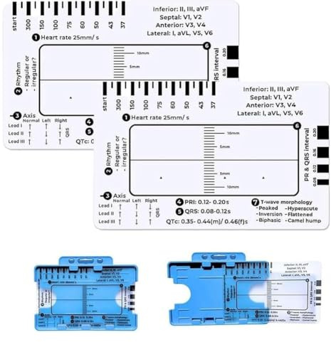 pQirnvIL 2-Teiliges EKG-Lineal mit 7 Schritten, EKG-Lineal mit 7 Schritten Zur EKG-/EKG-Interpretation, EKG-Referenzhandbuch-Lineal, EKG-Messschieber-Messwerkzeug
