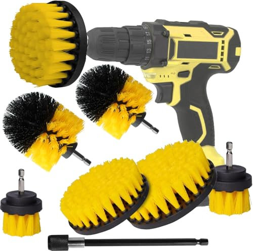 7 Piece Drill Brush Attachment Set-Drill Brush Cleaning Brushes Set Power Scrubber Cleaning Kit for Grout Shower Tub Tiles Corners Bathroom and Kitchen Surface (7)