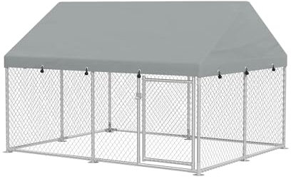 FIVMEN Outdoor Hundezwinger 250x200x165 cm Groß Hundekäfig Hundehütte Hundehaus Verzinkter Stahl mit Sonnenschutz Dach und Abschließbarer Tür Hundezaun Hundeauslauf Draußen