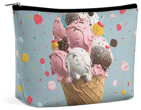 HJUQNGF Igel-Kosmetiktasche mit Aquarellmalerei, tragbar, große Kapazität, Reise-Make-up-Tasche, Beauty-Make-up-Organizer für Shampoo, Conditioner, Pinsel-Set, Make-up-Zubehör, Sweet Ice Cream
