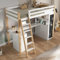 Zubaliya Lit superposé Enfants 90x200 avec Bureau,lit Mezzanine 1 Places 90x200 avec Compartiment de Rangement,avec échelle,Grand tiroir, Tableau Noir,étagère,Blanc + Naturel