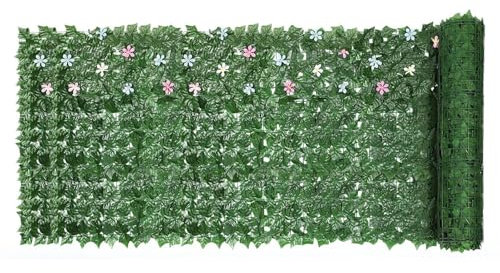 Haie de lierre artificiel - 100 x 300 cm (2 x 300 x 50 cm) - Clôture de balcon artificielle avec fleurs - artificielle en rotin - Brise-vue pour balcon