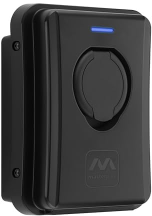 Masterplug EV Wandladegerät für Elektro und Einstecken-Hybridfahrzeuge, Typ 2, Modus 3, Automatische Sperre, Einphasig, RFID mit Anhängern, Schwarz, IP65, 7,4 kW, 32A, EVCM3BS7BR