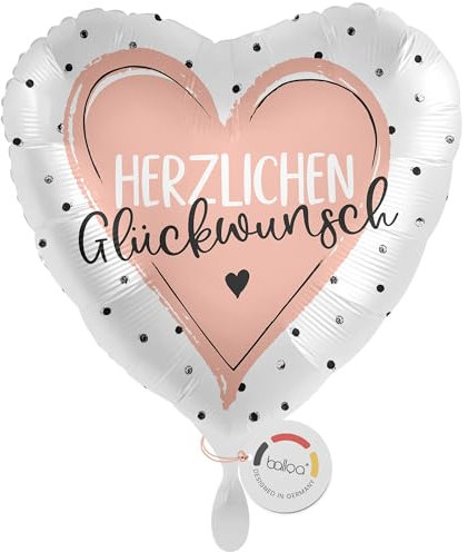 balloa Folienballon Herzlichen Glückwunsch, rosa Herzmotiv mit Schriftzug, Helium-Ballon als stilvolles Geschenk für Frauen und Mädchen, universelle Partydeko zum Geburtstag, 33cm