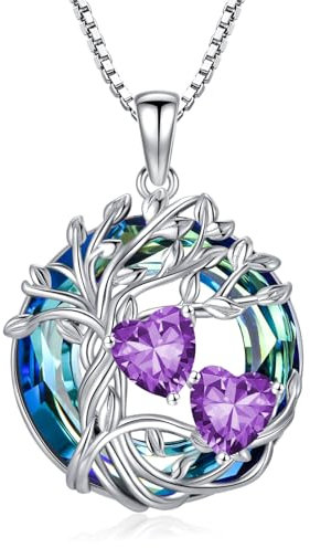 TOUPOP Amethyst Halskette 925er Sterlingsilber Baum des Lebens Anhänger Februar Geburtsstein mit Kristall Geschenk Frau Freundin Schwester