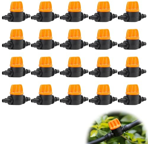 20 Pcs Micro Irrigation Fittings,Drip Barb Valve Shut Hose System Water Parts Valves Control Line Adjustable Fittings Tubing Watering Barbed Connector End Faucet Shut-Off Tool,for Garden Pipe Fitting