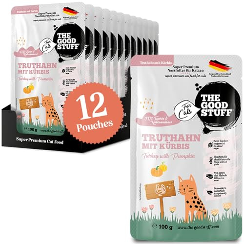 THE GOODSTUFF for Cats Truthahn mit Kürbis Pouch 100 g | Katzenfutter nass | Hochwertiges Katzenfutter mit hohem Fleischanteil | Nassfutter für Katzen mit frischem Truthahnfleisch | Ohne Getreide