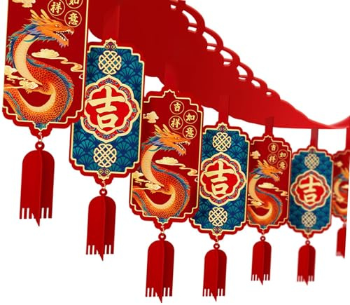 SZLIFE Guirlande de Plafond pour Le Dragon Chinois, Décoration pour Le Nouvel An, Accessoire Suspendu pour Le Festival Du Printemps 2024, Dragon 12 Pendentif 4m