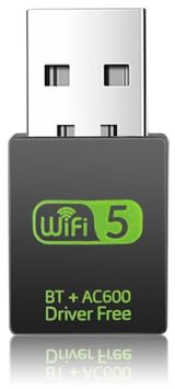 Chiavetta Pennetta Wireless WiFi USB 2.4G/5GHz 600Mbps + Bluetooth per PC Portatile e Fisso, autoinstallante (non necessita di driver) compatibile con: Windows 10 e Windows 11