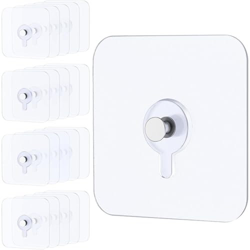 Uniclife 20 Pcs Ganci Adesivi per Quadri Portata 18 kg Ganci Murali Pesanti Senza Chiodi Hook Adesivi Trasparenti Impermeabili per Appendere Cornici Specchi Decorazioni in Bagno Cucina Casa Ufficio