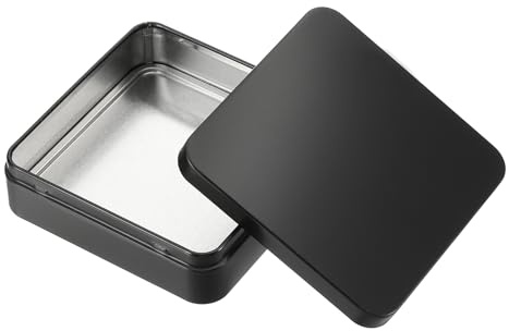 PATIKIL Rectangular Tin Box 4.3x4.3x1.3, Metal Storage Tin Box Portable Storage Container with Lid for Tea Candy Treats Gifts Favors Candle Jewelry and Crafts, Black
