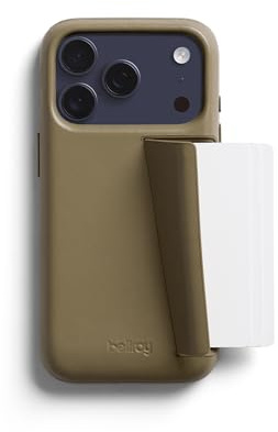 Bellroy Phone Case – 3 Card, kompatibel mit iPhone 17 Pro - Khaki | Schlanke Leder-Handyhülle und Handy-Geldbörse für ein iPhone 17 Pro mit Platz für 3 Karten und schlankem Profil