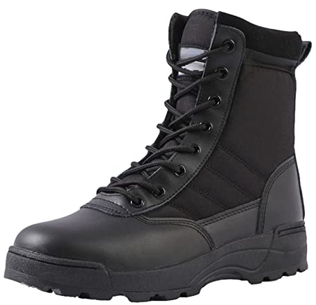 Generico Stivali da Lavoro Tattici Militari da Uomo Stivali da Combattimento da Moto in Pelle con Cerniera Laterale Caccia Sneakers