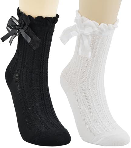 Aohyue 2 Paia di Calzini Donna Cotone con Volant 39-42, Calzini Volant in Pizzo, Calze Corte Eleganti in Cotone Morbido, Ideali per Mocassini Donna, Stile Lolita e Tradizionale