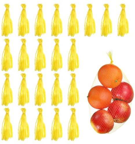 QUARKZMAN 150pcs Sacs À Œufs 12 inch pour Fruits Légumes Stockage Jaune | Sacs À Provisions Mailles Solides, Sacs En Plastique Élastique, Filet En Nylon Réutilisable