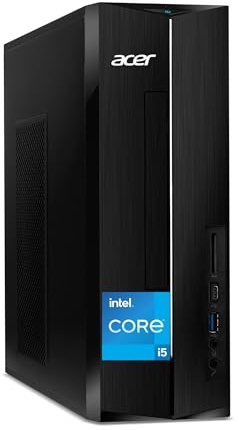acer Ordinateur de bureau Aspire SFF 2025 Intel 13e Core i5-13400, 64 Go de RAM, 4 To PCle SSD, design ultra silencieux, lecteur de carte SD, double moniteur 4K, USB-C, clavier et souris filaires
