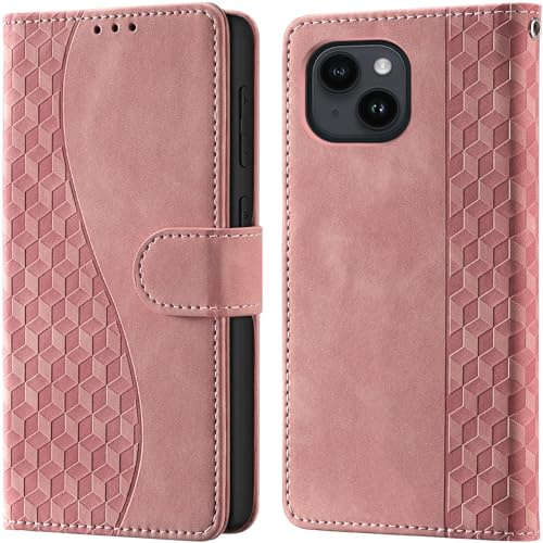 Wallet Flip Case for iPhone 15 Leather Pink | RFID Blocking, 3 Card Slots & 1 Cash Pocket, Magnetic Closure, Kickstand, PU Leather Flip Cover for iPhone 15