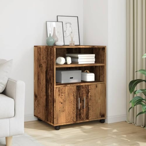 QJBSAVVA Altholz Aktenschrank Rollcontainer mit Bremsen 60 x 48 x 81 cm Holzwerkstoff Robust und Platzsparend Büro Möbel Küche Wohnzimmer für kleine Räume