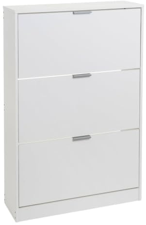 Zapatero estrecho color blanco de 3 puertas de 74x24x119 cm para 18 pares