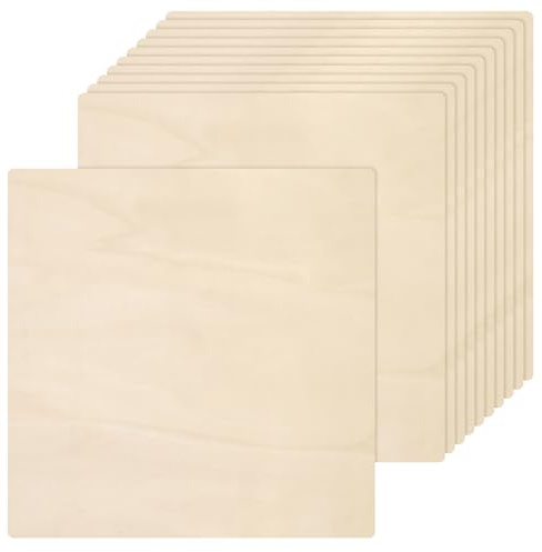 SOUJAP 10 PCS 300 x 300 mm Plywood Sheets, 3 mm Unfinished Square Wood Boards for Craft and Model