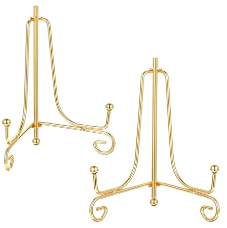 Alrhso 2PCS Plate Holder Easel Display Stand 15 cm Gold Iron Tabletop Picture Stand for Display Photo Frames Decorative Plates Card for Home and Office Decor