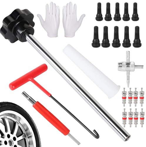 DBREAKS 24 Stück Reifenventil Werkzeug Set, Ventilausdreher,Ventileinsatz | Ventilschlüssel, Hakenwerkzeug, Hilfswerkzeug, Handschuhe, Ventilentferner Reparatur Kit, für Auto Motorrad Fahrrad