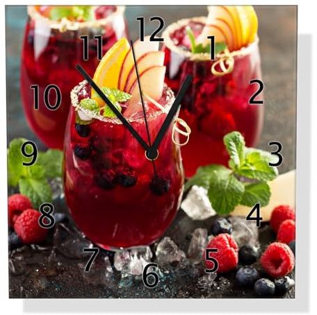 Wallario Design-Wanduhr Sommerlicher Wildbeerencocktail aus Glas, Motiv-Uhr Größe 30 x 30 cm, Schwarze Zeiger