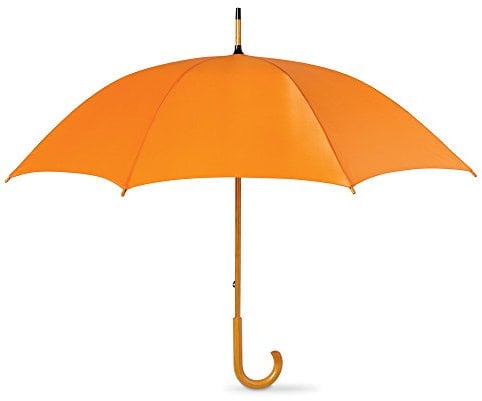 eBuyGB Wooden Crook Handle Large Umbrella Classic Manual Opening Rainproof for Men and Women Umbrella Windproof Strong - Orange 41.5 Inch / 105cm Span 90cm Length
